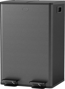Caixote do lixo de cozinha 45,8 x 36 x 67,6 cm com 2 compartimentos de 2 x 28 L, aço inoxidável, tampa com fecho suave, preto