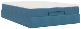 Estrutura de cama otomana com colchão 140x190cm azul escuro