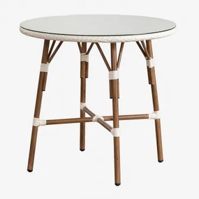 Mesa De Cozinha Redonda Ø80 Cm Em Alumínio E Rattan Sintético Brielle Bistro Gardénia Branco - Sklum