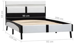Estrutura cama c/ LED 90x200 cm couro artificial branco e preto