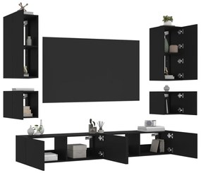 vidaXL 6 pcs móveis de parede para TV com luzes LED preto