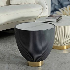 MESA DE CENTRO ELGE Ø 46X45 CM CINZA, DOURADO E BRANCO