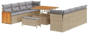 Conjunto de Sofá de Jardim vidaXL de 11 Peças com Almofadas Bege Ratta