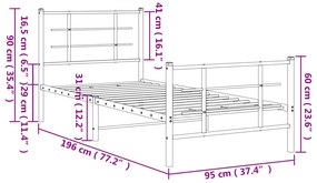 Estrutura de cama com cabeceira e pés 90x190 cm metal preto