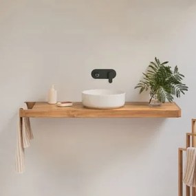 Conjunto De Móvel De Casa De Banho 130x45 Cm Suspenso Em Madeira De Teca Neill Madeira De Teca & Cerâmica Redonda Branca Ø40 Cm Lenka & Sem Espelho &