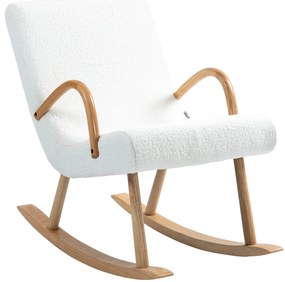 HOMCOM Poltrona Baloiço Moderna Estofada em Lã com Apoio para os Braços e Pés de Madeira 60x93x86 cm Branco e Madeira
