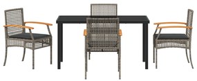 Conjunto de Jantar de Jardim 5 Peças com Almofadas Cinza Vime PE