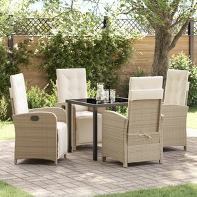 vidaXL Conjunto de Jantar para Jardim 5 Peças com Almofadas Bege Rattan Poliéster