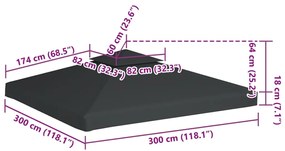 Cobertura de substituição p/ gazebo 310 g/m² cinza escuro 3x3 m