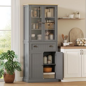Armário Vitrine de Cozinha, 76 x 40 x 182,5 cm, Prateleiras Reguláveis, Cinzento