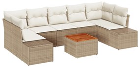 vidaXL Conjunto de Sofá de 8 Peças com Almofadas Bege Rattan Sintético Acácia