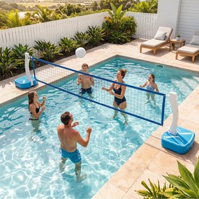 Conjunto de Basquetebol e Voleibol para Piscina, 60 x 46 x 131,5 cm, Base Enchível, Azul+Branco