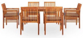 7 pcs conjunto de jantar exterior c/ almofadões acácia maciça