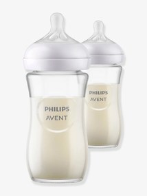 Lote de 2 biberões em vidro de 240 ml, da Philips AVENT Natural Response transparente