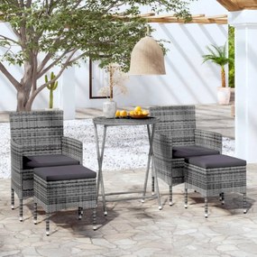 vidaXL 5 pcs conj. bistrô de jardim vime PE e vidro temperado cinzento