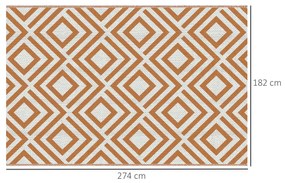 Outsunny Tapete de Exterior 182x274cm Tapete Reversível de Plástico Impermeável para para Varanda Pátio Campismo Praia Marrom e Branco