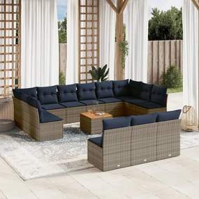 vidaXL 14 pcs conjunto sofás p/ jardim c/ almofadões vime PE cinzento