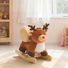 Cavalo de balanço para crianças, rena de brinquedo de balanço para bebés com canções de embalar, cinto de segurança, 65 x 32 x 55 cm, castanho