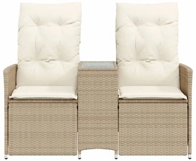 Sofá de jardim reclinável 2 lugares com mesa vime PE bege