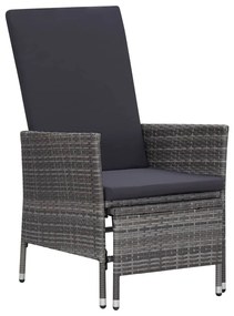 310230 vidaXL Cadeira de jardim reclinável com almofadões vime PE cinzento