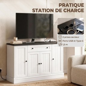 Aparador de Sala com Estação de Carregamento, 120 x 40 x 80 cm, Arrumação Regulável, Branco