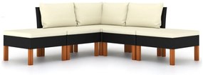 5 pcs conjunto lounge de jardim c/ almofadões vime PE preto