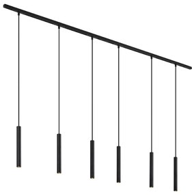 Sistema de calhas moderno com 6 candeeiros suspensos preto monofásico - Slimline Keno