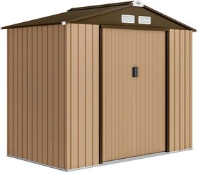 Abrigo de Jardim 2,42 m² 213x130x185 cm Abrigo de Jardim Metálico com Porta Deslizante Ventilação e Kit de Fundação Castanho