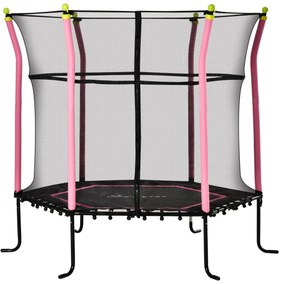 HOMCOM Trampolim para Crianças acima de 3 Anos Cama Elástica Infantil com Rede de Segurança e de Aço Carga 60kg Ø161x163 cm Rosa