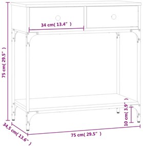 Mesa consola 75x34,5x75 cm derivados madeira carvalho castanho
