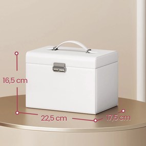 Caixa de joias de 4 compartimentos, com espelho e gavetas 17,5 x 22,5 x 16,5 cm Branco-bege