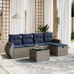 vidaXL 6 pcs conjunto sofás p/ jardim c/ almofadões vime PE cinzento