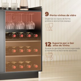 Móvel de Bar com Luzes LED RGB e Porta-Garrafas para 12 Garrafas Armário Buffet para Vinhos para Sala de Jantar Sala de Estar Preto