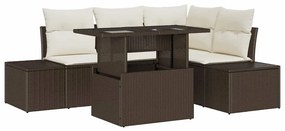 Sofá de Jardim 5 Peças com Almofadas em Rattan Marrom