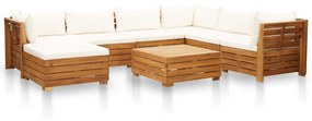 vidaXL 8 pcs conjunto lounge jardim c/ almofadões acácia branco nata