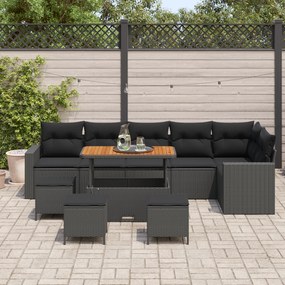 Conjunto de Sofás de Jardim vidaXL com Almofadas Preto Rattan Poly Acá