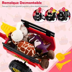 Trator escavadora de brincar com 6 rodas, pedais e reboque de carga desmontável para crianças dos 3 aos 6 anos