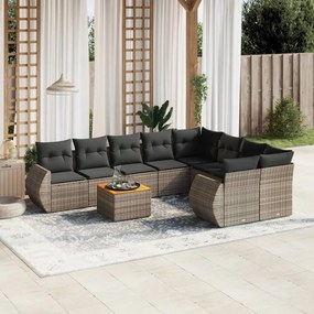vidaXL 9 pcs conjunto sofás p/ jardim com almofadões vime PE cinzento