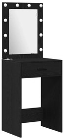Conjunto de Mesa de Maquiagem de 2 Peças com LED em Madeira Pretas