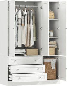 Guarda Roupa de Quarto, 120 x 50 x 176,5 cm, 4 Portas e 3 Gavetas, Branco