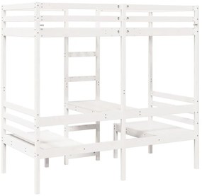 Cama alta c/ secretária/cadeiras 75x190 cm pinho maciço branco