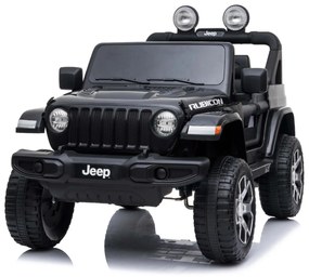 Carro elétrico para Crianças JEEP Wrangler, assento duplo em couro sintético, rádio com Bluetooth e entrada USB, unidade 4x4, bateria 12V10Ah, rodas E