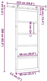 Porta Deslizante Castanho 80 x 208 cm Madeira de pinho maciça