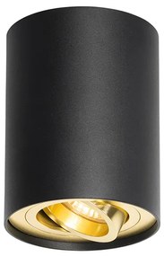 Foco de teto preto com dourado rotativo e inclinável - Rondoo Up Moderno