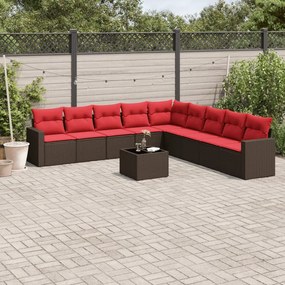 vidaXL 10 pcs conj. sofás jardim com almofadões vime PE castanho