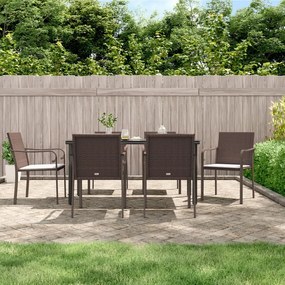 7 pcs conjunto de jantar p/ jardim c/ almofadões vime PE e aço