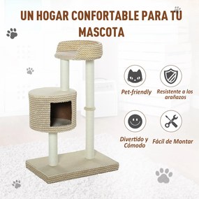 PawHut Árvore para gatos com Caverna de Pelúcia Postes de juta Platafo