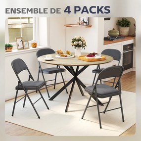 Conjunto de 4 cadeiras dobráveis e portáteis para interior (MESA NÃO INLCUIDA), com assentos e encostos estofados em veludo e estrutura em aço, cinzen