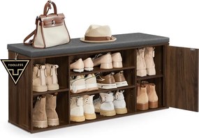 Banco para sapatos 30,5 x 104 x 48 cm com espaço de arrumação e compartimentos abertos ajustáveis castanho-noz natural - cinzento ardósia