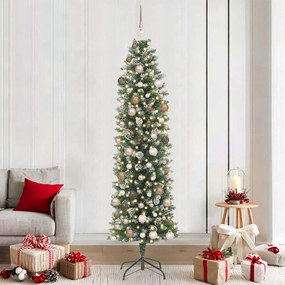 vidaXL Árvore Slim de Natal Artificial Verde e Branco 210 cm